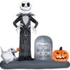 Gemmy Airblown Jack Skellington Halloween Town Scene Disney, 6 Ft Tall, Multi