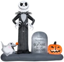 Gemmy Airblown Jack Skellington Halloween Town Scene Disney, 6 Ft Tall, Multi
