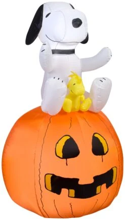 Gemmy Airblown Snoopy On Pumpkin Peanuts, 4.5 Ft Tall, Multicolored