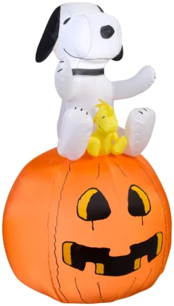 Gemmy Airblown Snoopy On Pumpkin Peanuts, 4.5 Ft Tall, Multicolored