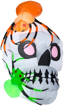 Gemmy Airblown Skull With Spiders, 5.5 Ft Tall, White