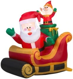 Gemmy Christmas Airblown Inflatable Inflatable Santa And Elf In Sleigh, 3.5 Ft Tall, Red