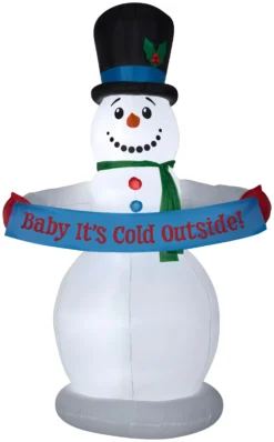 8' Animated Airblown Snowman W/Banner Christmas Inflatable