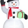 Gemmy Christmas Airblown Inflatable Snowman W/Gift Box Giant, 10 Ft Tall, White