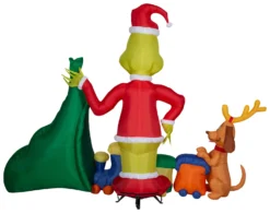 Gemmy Christmas Airblown Inflatable Grinch Putting Train In Santa Sack Scene Dr. Seuss, 6.5 Ft Tall -Gemmy 881343 Back scaled