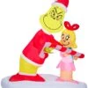 Gemmy Airblown Inflatable Grinch Passing Out Candy Canes To Cindy Lou Scene Dr. Seuss, 5.5 Ft Tall