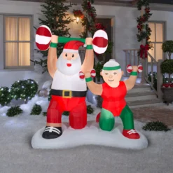 Gemmy Christmas Airblown Inflatable Santa And Mrs Claus Workout Scene, 6.5 Ft Tall, Red -Gemmy 881902 Lifestyle scaled