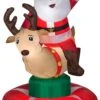 Gemmy Animated Christmas Airblown Inflatable Santa & Reindeer Rodeo Scene, 6.5 Ft Tall, Multi