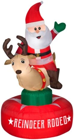 Gemmy Animated Christmas Airblown Inflatable Santa & Reindeer Rodeo Scene, 6.5 Ft Tall, Multi
