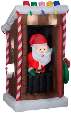 Gemmy Animated Christmas Airblown Inflatable Santa's Outhouse , 6 Ft Tall, Multi