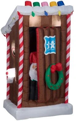 Gemmy Animated Christmas Airblown Inflatable Santa's Outhouse , 6 Ft Tall, Multi -Gemmy 882504 ALT