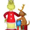 Gemmy Christmas Airblown Inflatable Grinch And Max W/Presents Scene Dr. Seuss , 6 Ft Tall, Multi