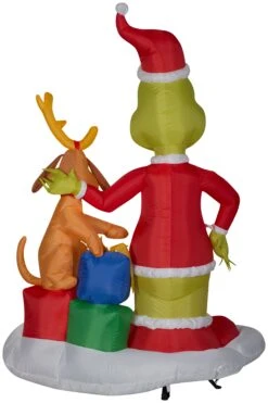 Gemmy Christmas Airblown Inflatable Grinch And Max W/Presents Scene Dr. Seuss , 6 Ft Tall, Multi -Gemmy 882563Back