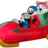 7' Animated Airblown Inflatable Penguin With Snowman On Bobsled