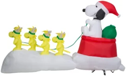 Gemmy Christmas Airblown Inflatable Snoopy In Dog Bowl Sleigh W/Woodstocks Scene Peanuts, 5 Ft Tall -Gemmy 883140Back scaled