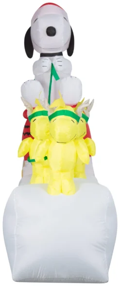 Gemmy Christmas Airblown Inflatable Snoopy In Dog Bowl Sleigh W/Woodstocks Scene Peanuts, 5 Ft Tall -Gemmy 883140 Left scaled