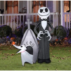 Gemmy Industiries SS224416G 60" Blow Up Inflatable Nightmare Before Christmas Jack Skellington & Zero With House Outdoor Halloween Yard Decoration -Gemmy MOS SS 224416G 2 576 576