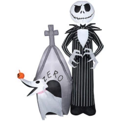 Gemmy Industiries SS224416G 60" Blow Up Inflatable Nightmare Before Christmas Jack Skellington & Zero With House Outdoor Halloween Yard Decoration