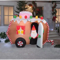 Gemmy Industiries SS37289G 66" Blow Up Inflatable Animated Gingerbread Trailer With Santa Outdoor Yard Decoration 3 Gemmy Industiries SS37289G 66" Blow Up Inflatable Animated Gingerbread Trailer With Santa Outdoor Yard Decoration -Gemmy MOS SS 37289G 1 576 576