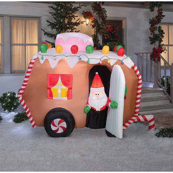 Gemmy Industiries SS37289G 66" Blow Up Inflatable Animated Gingerbread Trailer With Santa Outdoor Yard Decoration 2 Gemmy Industiries SS37289G 66" Blow Up Inflatable Animated Gingerbread Trailer With Santa Outdoor Yard Decoration - Image 2