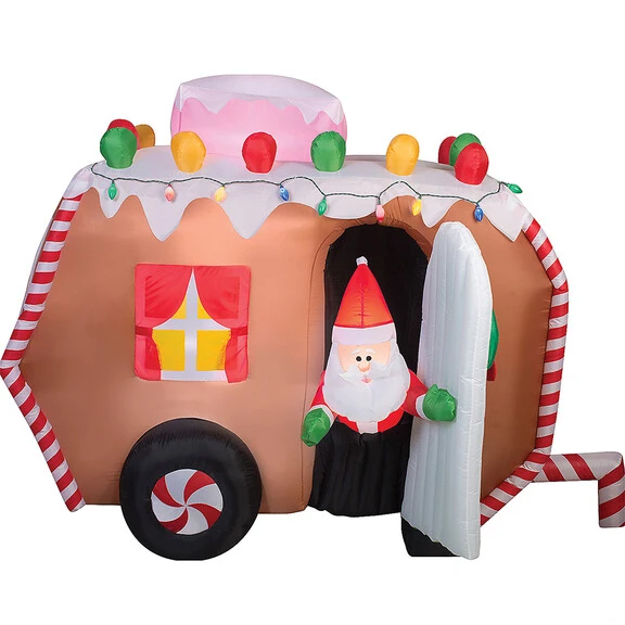 Gemmy Industiries SS37289G 66" Blow Up Inflatable Animated Gingerbread Trailer With Santa Outdoor Yard Decoration 1 Gemmy Industiries SS37289G 66" Blow Up Inflatable Animated Gingerbread Trailer With Santa Outdoor Yard Decoration