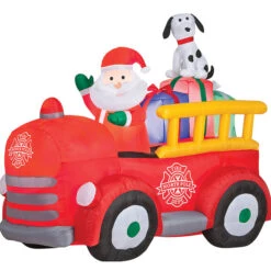 Gemmy Industiries SS86290G 61" Blow Up Inflatable Santa Driving Fire Truck Outdoor Yard Decoration