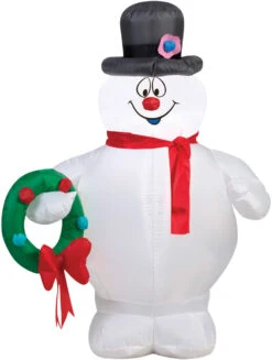 Frosty The Snowman Holding Wreath 4ft Airblown Christmas Yard Decor