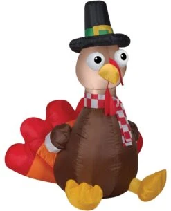 Airblown Turkey With Scarf Inflatable 4 Ft Yard Decor, LED 5 Airblown Turkey With Scarf Inflatable 4 Ft Yard Decor, LED -Gemmy SS225136G s
