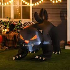 6 ' Long Airblown Crouching Black Cat Lighted Inflatable Lawn Decor Turns Head
