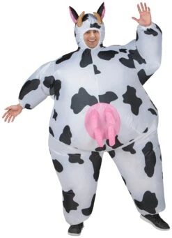 Adult Cow Inflatable Costume With Pink Udder , Black And White